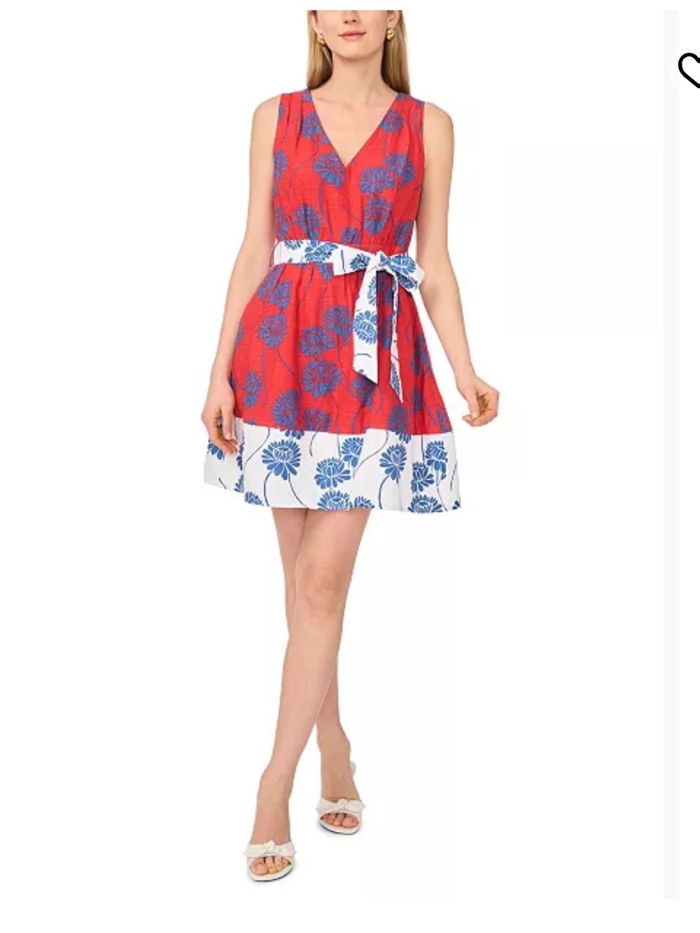1.STATE Women's Pleated Bodice Sleeveless Dress Red & Blue